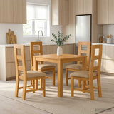 Dining Set 5 pcs Beige Solid Oak Wood 3430342