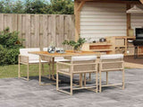 5 Piece Garden Dining Set with Cushions Beige Poly Rattan 3211444