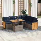7 Piece Garden Sofa Set with Cushions Grey Poly Rattan Acacia 3327722