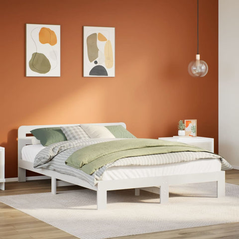 ZNTS Bed Frame without Mattress White 160x200 cm Solid Wood Pine 855556