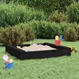 Sandbox with Seats Black Square Solid Wood Pine 825034