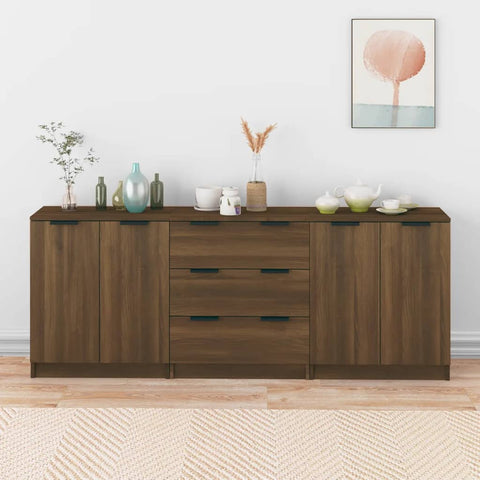 3 Piece Sideboards Brown Oak Engineered Wood 3115787