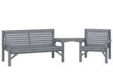Wooden Garden Furniture Set with Parasol Hole, 1 Chair, 1 Bench and Detachable Table, Grey Embossed T3398P551587