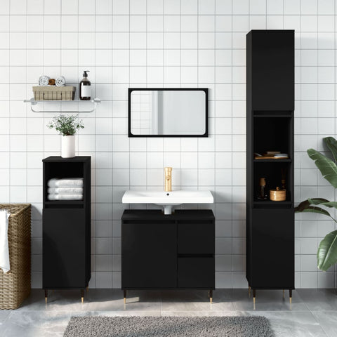 ZNTS 3 Piece Bathroom Furniture Set Black Engineered Wood 3190214
