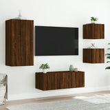 5 Piece TV Wall Units with LED Brown Oak Engineered Wood 3216831
