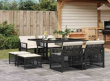 9 Piece Garden Dining Set with Cushions Black Poly Rattan 3210774