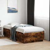 Bed Frame with LED without Mattress Smoked Oak 90x190 cm Single 3209664