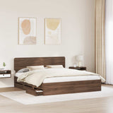 Bed Frame with Drawer Brown Oak 200 x 200 cm Engineered Wood 3412156