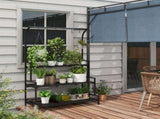 3 Tiered Plant Rack with Hanging Hooks, Tall Plant Stand for Indoor Outdoor Porch Balcony Use, Black T3398P325255