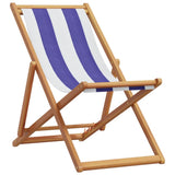Folding Beach Chair Blue and White Solid Wood Eucalyptus and Fabric 366567