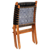 Folding Chair Crossed-Stripe Black Real Leather 246366