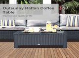 PE Rattan Coffee Table, Rectangular Outdoor Coffee Table with Tempered Glass Top, 70 KG Capacity for T3398P315945
