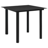 Dining Set Black Glass, Powder-coated steel, PVC hollow rattan 3060261