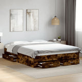 Bed Frame Smoked oak Engineered wood, Plywood Double Bed Frame 3280388