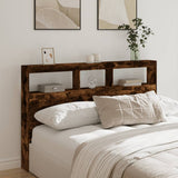 Headboard Cabinet with LED Smoked Oak 160x17x102 cm 839207