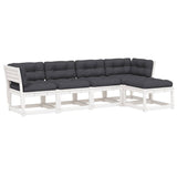 5 Piece Garden Sofa Set with Cushions White Solid Wood Pine 3217006