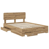Bed Frame with Drawer Artisan Oak 140 x 190 cm Engineered Wood 3412381