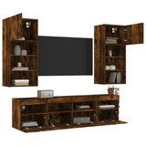 5 Piece TV Wall Units with LED Smoked Oak Engineered Wood 3216747