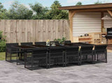 11 Piece Garden Dining Set with Cushions Black Poly Rattan 3210751