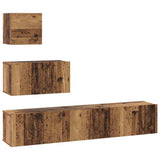 TV Cabinet Set Wall-mounted 4 pcs Old Wood Engineered Wood 3393435