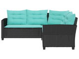 Garden Sofa with Cushion 2 pcs Black and Turquoise Poly rattan 4103880