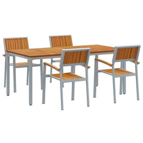 ZNTS 5 Piece Garden Dining Set Solid Wood Acacia and Metal 3284425