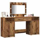 Dressing Table with Mirror Lights 3 pcs Brown Engineered Wood 3334252