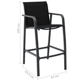 Garden Bar Chair Set of 4 Black Textilene, Steel Standard 48117