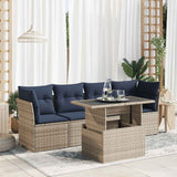 5 Piece Garden Sofa Set with Cushions Grey Poly Rattan Acacia 3326092