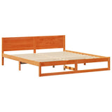 Bed Frame with Headboard Wax Brown 200 x 200 cm Solid Pine Wood 873261