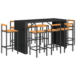 ZNTS 9 Piece Garden Bar Set Black Poly Rattan& Solid Wood Acacia 3187704