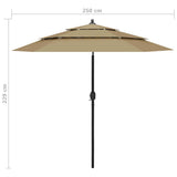 3-Tier Garden Parasol with Aluminium Pole Taupe 2.5 m 313863