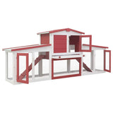 Outdoor Large Rabbit Hutch Red and White 201x45x85 cm Wood 170845