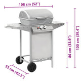 Gas BBQ Grill with 2 Cooking Zones Silver Stainless Steel 44274