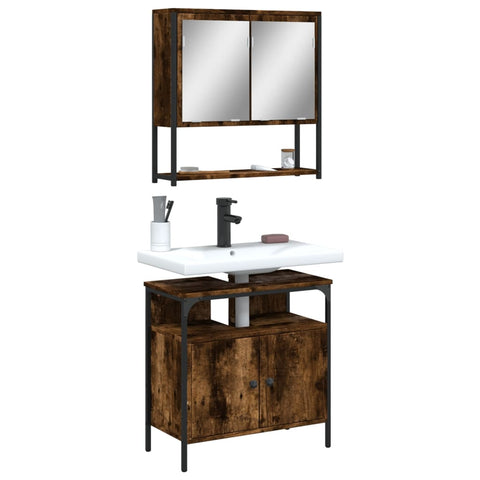 ZNTS 2 Piece Bathroom Furniture Set Smoked Oak Engineered Wood 3214657