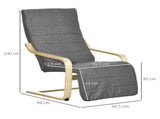 Wooden Lounging Chair Deck Relaxing Recliner Lounge Seat with Adjustable Footrest & Removable T3398P328108