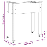 Wheeled Planter with Liner 71x37x80 cm Solid Wood Fir 3157823