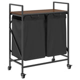 Laundry Basket 2 Compartments with Wheels Brown Oak 859099