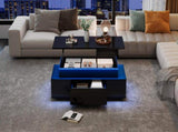 Lift-Top Coffee Table, Highgloss Centre Table with 1 drawers & LED lights, Hidden storage space, N605P388254B