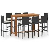 9 Piece Garden Bar Set with Cushions Poly Rattan Black 3095441