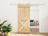 Sliding Door Natural and White 70 x 210 cm Solid Pine Wood 3445038