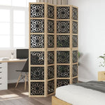 ZNTS Room Divider 4 Panels Brown and Black Solid Wood Paulownia 358804