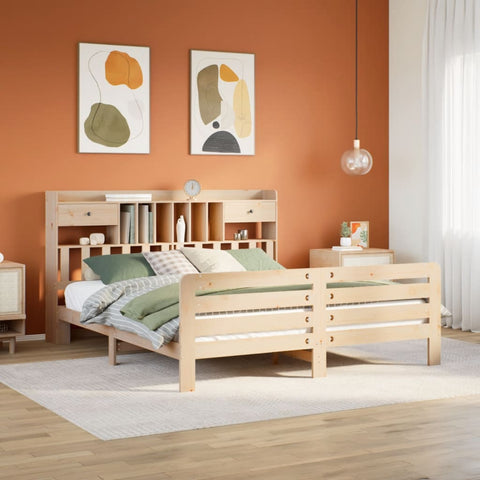 ZNTS Bookcase Bed without Mattress 200x200 cm Solid Wood Pine 3309974
