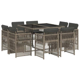 9 Piece Garden Dining Set with Cushions Grey Poly Rattan 3211016