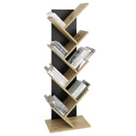 ZNTS FMD Standing Geometric Bookshelf Oak and Black 436997