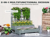 2-Tier Garden Bed with Trellis, Wooden Elevated Planter Box with Drainage Holes, Outdoor T3398P328034