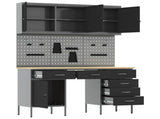 Work Cabinet with Drawer 8 pcs Black Engineered Wood and Steel 3321464