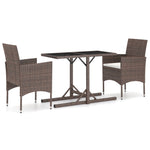 3 Piece Garden Dining Set Poly Rattan and Tempered Glass Brown 3095931