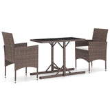 3 Piece Garden Dining Set Poly Rattan and Tempered Glass Brown 3095931