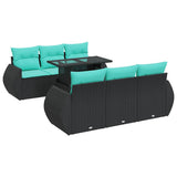 7 Piece Garden Sofa Set with Cushions Black Poly Rattan Acacia 3326578